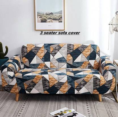 PRABHNOOR Polyester 3 Seater Sofa Geometric Cover