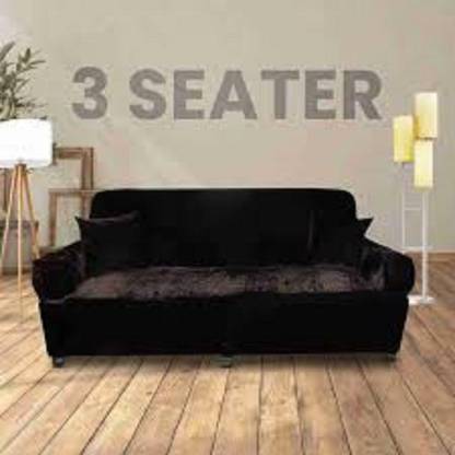 TURIYA Velvet, Polyester Plain 3 Seater Sofa Cover