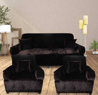 SIYA TEXTILES Velvet Plain 3+1+1 Seater Sofa Cover