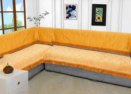 Fashion Throw Velvet Geometric 3+3 Seater L-Shape Sofa Cover