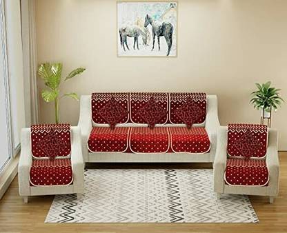 SAWNA HOMES Chenille Floral 3+1+1 Seater Sofa Cover