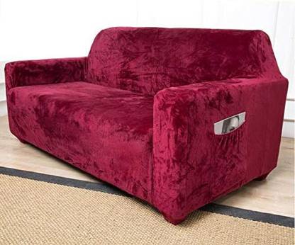 TURIYA Velvet, Polyester Plain 3 Seater Sofa Cover