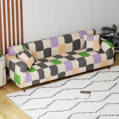 lukzer Polyester 4 Seater Sofa Geometric Cover