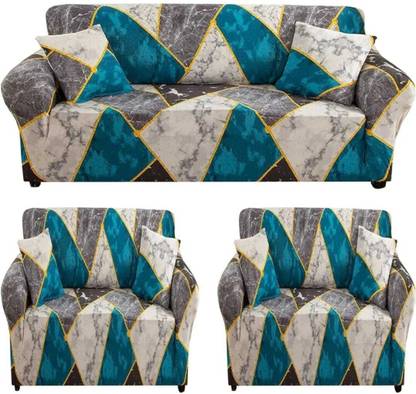 shringoori creations Polyester Geometric 3+1+1 Seater Sofa Cover