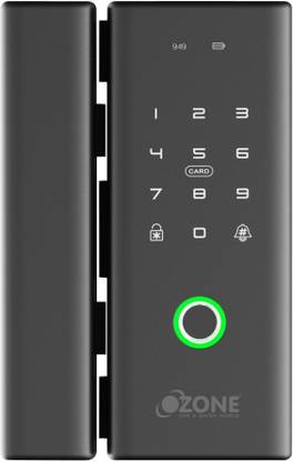 OZONE Smart Internal Door Lock for Glass Doors with 4-way Access Mobile App, Fingerprint, Password and RFID Card | Black Smart Door Lock