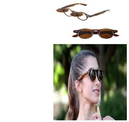 Digital Shoppy Flip Up Retro Round Plastic Sunglasses( Leopard Frame) Brown Lens