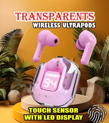 crecro Ultrapod Bluetooth Earbuds Headset Crystal Transparent Design,LED Display W83 Smart Headphones