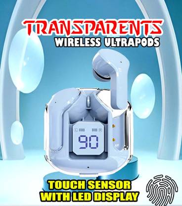 crecro Ultrapod Bluetooth Earbuds Headset Crystal Transparent Design,LED Display BK47 Smart Headphones