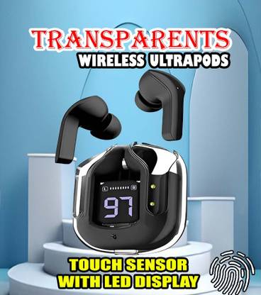 crecro Ultrapod Bluetooth Earbuds Headset Crystal Transparent Design,LED Display P66 Smart Headphones
