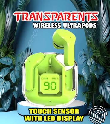 crecro Ultrapod Bluetooth Earbuds Headset Crystal Transparent Design,LED Display BU19 Smart Headphones