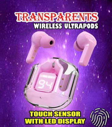 crecro Ultrapod Bluetooth Earbuds Headset Crystal Transparent Design,LED Display W91 Smart Headphones