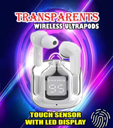 crecro Ultrapod Bluetooth Earbuds Headset Crystal Transparent Design,LED Display GR89 Smart Headphones