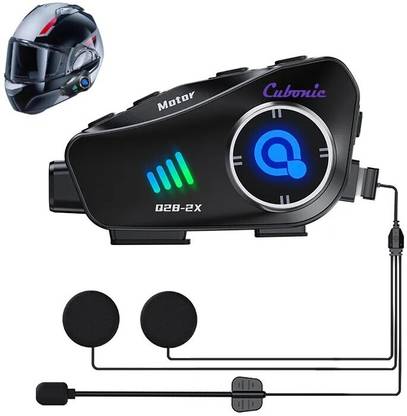 Cubonic Q28-2X with WiFi Access Camera(1080P HD,120° Wide Angle), 360° Rotating, 2 Person Intercom with Soft & Hard Mic Helmet bluetooth device with Earphone, Integrated Speakers, Hands Free Calling, Microphone, Voice Assist