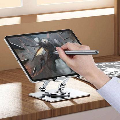 STAR PRIM 360 Rotating Base, Aluminium Metal /Tablet Stand 4-13 Inch, Silver Mobile Holder Smart Key
