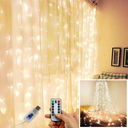 maycreate String Lights Curtain Stripe Lights 300Led 8 Modes Warm White Fairy String Light Light Strip