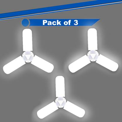 डेली नीड्स शॉप Foldable 3 Fan Blade LED Light Bulb with Super Adjustable Brightness (Pack 3) सीलिंग लाइट  सीलिंग लैंप