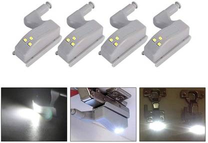 Shelzi 4pc+Battery Automatic Inner Hinges LED Light for Kitchen Cabinet Cupboard Closet Smart Sensor Light
