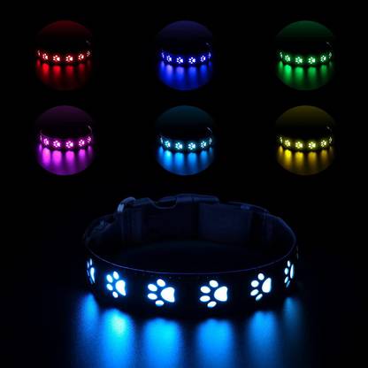 HASTHIP Dog Collar 7 Colours LED Dog Collor Light Up Dog Collar USB Rechargeable Quick Light Strip