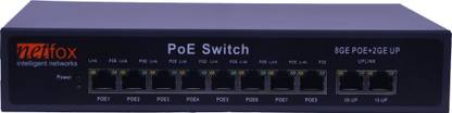 netfox 10 Port POE Switch (8 GIGA POE +2 GIGA Uplink POE) 96W 8 Ports 1000 Mbps Network Switch