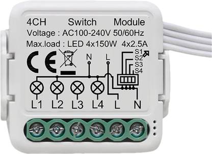 Suraksha Security Systems 1x Tuya Smart WiFi Timer Switch 16A Relay 4 Module Smart Switch