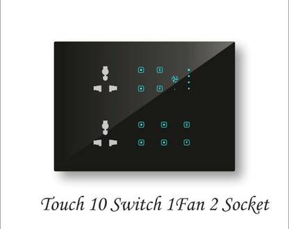 Phamvio 10 gang & 1 fan with 2 Socket Touch Panel Switch (2 Heavy 2nos 2way)-12M Size Smart Switch