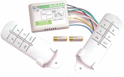 SiSAH 4CH Remote Control Switch Receiver 2 Transmitter (White, Small) Smart Switch