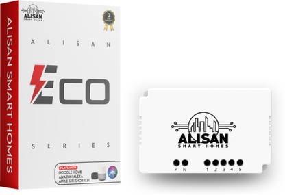 ALISAN SMART HOMES 5 Node wifi Switch | No Hub Required | Retro Fit | voice enabled Smart Switch