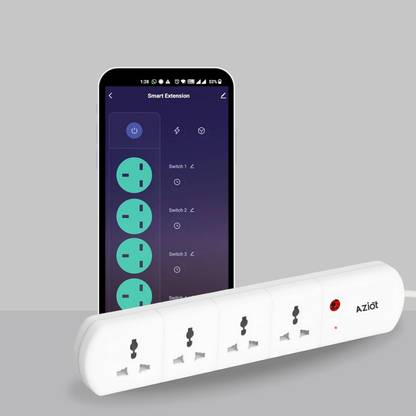 AZIOT 4 Socket Smart Extension - WiFi/Bluetooth, Timer, Power Monitor, Alexa & Google Smart Power Strip