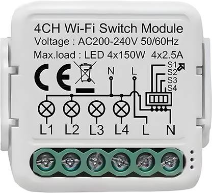 Ledgebit WiFi Smart Breaker Four Gang Module – 5A, App & Voice Control | Smart Switch