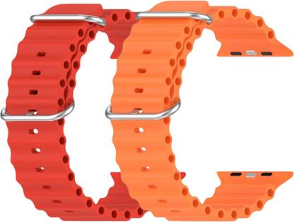 Geo SPORTS Silicone Ocean Adjustable Metal-Hook Premium Orange and Red straps Smart Watch Strap