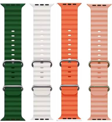 FunFlickers Smart Watch Strap Belt for Ultra Watch 49 mm, Series 8 / 7 45 mm, Series 6 / 5 / 4 44 mm, Series 3 / 2 / 1 42 mm, T800 Ultra, Watch 8 Ultra, i8 Pro Max, W26, T800. Smart Watch Strap (Green,White,Orange,Pink)) Smart Watch Strap