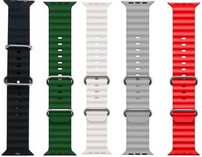 SKIVIEI Silicone Ultra Pack of 5 Bands/Straps Compatible with Watch 49mm 45mm 44mm 42mm Men & Women, Adjustable Strap with Metal Buckle Premium Strap for iWatch Ultra Series SE 8 7 6 5 4 3 2 1 (Only Strap for Apple iWatch, Watch NOT Included) Smart Watch Strap Smart Watch Strap