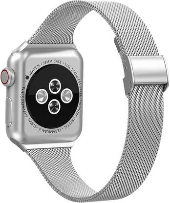 DailyObjects Silver Lightweight Women's Classic Milanese WatchBand/Straps Compatible With Apple Watch 38 mm/40 mm/41 mm | Premium Flexible Slim Fit, Sporty Adjustable Strap with clasp lock For Apple iWatch Series SE 8 7 6 5 4 3 2 1 (Watch Not Included) Smart Watch Strap