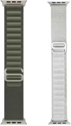 GLowcent Alpine Loop Nylon Bands/Straps Compatible with Watch 49mm 45mm 44mm 42mm Men & Women, Adjustable Strap with Metal G-Hook Premium white and green Strap for iWatch Ultra Series SE 8 7 6 5 4 3 2 1 (Only Alpine Loop Strap for Apple iWatch, Watch NOT Included) Smart Watch Strap