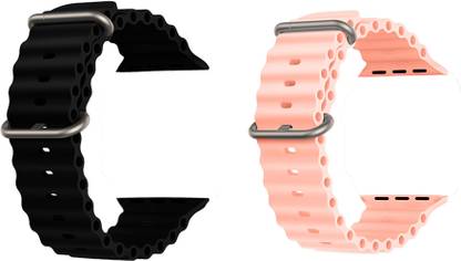 Priavy Ocean Smart Watch Strap Belt for Ultra Watch 49 mm, Series 8 / 7 45 mm, Series 6 / 5 / 4 44 mm, Series 3 42 mm, T800 Ultra, Watch 8 Ultra, i8 Pro Max, W26, T800. Smart Watch Strap(Black, pink ) Smart Watch Strap