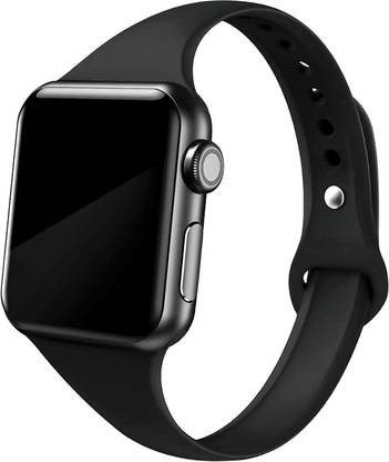 DailyObjects Black Lightweight Women's Classic Silicone WatchBand (38/40/41mm) Compatible With Apple Watchband 38 mm/ 40mm/ 41mm | Premium Flexible Slim Fit, Sporty Adjustable Strap with Pin and Tuck Closure For Apple Ultra iWatch Series SE 8 7 6 5 4 3 2 1 ( Watch Not Included) Smart Watch Strap