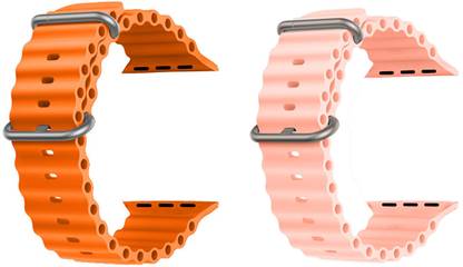 Priavy Ocean Smart Watch Strap Belt for Ultra Watch 49 mm, Series 8 / 7 45 mm, Series 6 / 5 / 4 44 mm, Series 3 42 mm, T800 Ultra, Watch 8 Ultra, i8 Pro Max, W26, T800. Smart Watch Strap(Orange, Pink ) Smart Watch Strap