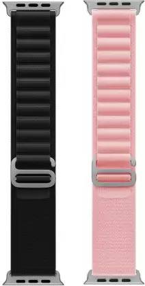 ABSOLUTE LIFESTYLE Alpine Loop Nylon Bands/Straps Compatible with Watch 49mm 45mm 44mm 42mm Men & Women, Adjustable Strap with Metal G-Hook Premium Black and Pink Strap for iWatch Ultra Series SE 8 7 6 5 4 3 2 1 (Only Alpine Loop Strap, Watch NOT Included) Smart Watch Strap
