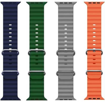 FunFlickers Smart Watch Strap Belt for Ultra Watch 49 mm, Series 8 / 7 45 mm, Series 6 / 5 / 4 44 mm, Series 3 / 2 / 1 42 mm, T800 Ultra, Watch 8 Ultra, i8 Pro Max, W26, T800. Smart Watch Strap (Blue,Green,Grey,Orange) Smart Watch Strap