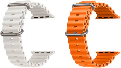 Priavy Ocean Smart Watch Strap Belt for Ultra Watch 49 mm, Series 8 / 7 45 mm, Series 6 / 5 / 4 44 mm, Series 3 42 mm, T800 Ultra, Watch 8 Ultra, i8 Pro Max, W26, T800. Smart Watch Strap(White, orange ) Smart Watch Strap