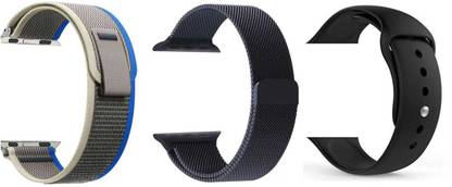 FLAP Trail Loop Band Compatible for Apple Watch Ultra Band, Nylon Sport Loop, Silicon Strap Band ,Stainless Steel Watch Strap 42.49 mm Fabric Watch Strap 3 PCS Set Smart Watch Strap Smart Band Strap