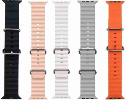 CrazzyBucks Silicone Ultra Pack of 5 Bands/Straps for Watch (49mm, 45mm, 44mm, 42mm) - Adjustable Premium Straps with Metal Buckle - Multi-Color Compatible with iWatch Ultra, Series SE, 8, 7, 6, 5, 4, 3, 2, 1 (Watch NOT Included) Smart Watch Strap