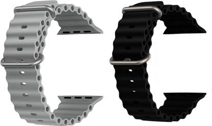 Priavy Ocean Smart Watch Strap Belt for Ultra Watch 49 mm, Series 8 / 7 45 mm, Series 6 / 5 / 4 44 mm, Series 3 42 mm, T800 Ultra, Watch 8 Ultra, i8 Pro Max, W26, T800. Smart Watch Strap(Grey, Black ) Smart Watch Strap