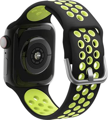 DailyObjects Black-Lime Sports Silicone Compatible With Apple WatchBand (42/44/45/49mm) Smart Watch Strap