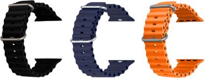 Priavy Ocean Smart Watch Strap Belt for Ultra Watch 49 mm, Series 8 / 7 45 mm, Series 6 / 5 / 4 44 mm, Series 3 42 mm, T800 Ultra, Watch 8 Ultra, i8 Pro Max, W26, T800. Smart Watch Strap(Black, Blue, orange ) Smart Watch Strap