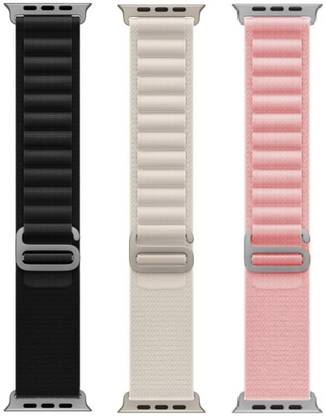 FunFlickers Alpine Loop Smart Watch Strap Belt for Ultra Watch 49 mm, Series 8 / 7 45 mm, Series 6 / 5 / 4 44 mm, Series 3 / 2 / 1 42 mm, T800 Ultra, Watch 8 Ultra, i8 Pro Max, W26, T800 Smart Watch Strap (Black,White,Pink) Smart Watch Strap