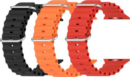 Geo SPORTS Silicone Ocean Adjustable Metal-Hook Premium Black, Orange and Red straps Smart Watch Strap