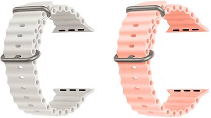 Priavy Ocean Smart Watch Strap Belt for Ultra Watch 49 mm, Series 8 / 7 45 mm, Series 6 / 5 / 4 44 mm, Series 3 42 mm, T800 Ultra, Watch 8 Ultra, i8 Pro Max, W26, T800. Smart Watch Strap(White, pink ) Smart Watch Strap