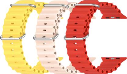 Geo SPORTS Silicone Ocean Adjustable Metal-Hook Premium Yellow, Pink and Red straps Smart Watch Strap