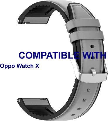 ACM Watch Strap Leather Silicone for |Oppo Watch X Smartwatch Grey Smart Watch Strap
